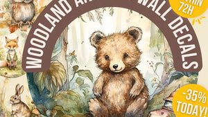 Customizable Woodland Wall Decal with 24 Forest Animals for Kids' Nursery and Playroom with Name Personalization