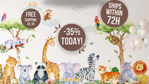 Safari Nursery Decal - Jungle Animals wall sticker - African animals - XXL 350cm+/137.7"+ or XXXL 470cm+/ 185"+ size