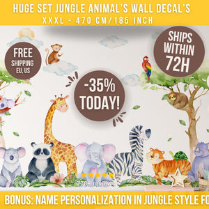 Safari Nursery Decal - Jungle Animals wall sticker - African animals - XXL 350cm+/137.7"+ or XXXL 470cm+/ 185"+ size